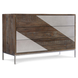 Bernhardt Bernhardt Distressed Pine Drawer Chest With Gray Mist Steel Accents, Push-To-Open Drawers, 50"W X 19"D X 32"H 303115B