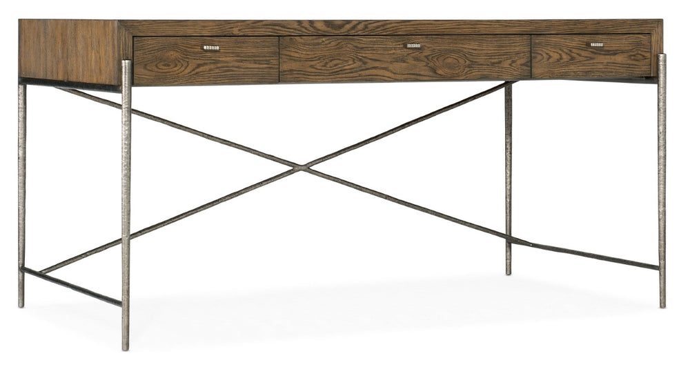 Hooker Furniture Chapman Rustic Writing Desk In White Oak With Hand‑Hammered Pewter Accents, Keyboard Drawer, 60" 6033-10458-85