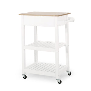 English Elm Christopher Knight Home® - Rolling Kitchen Island with Drawer & Cabinet on Locking Casters, Rubberwood Top, Compact White Design 67753.00NATWHT