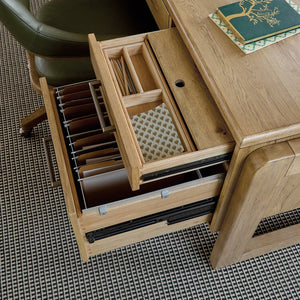Hooker Furniture Kalamazoo Executive Desk With Aged Oak Veneer, Vintage-Industrial Design, Ample Storage & Keyboard Tray 6062-10462-80