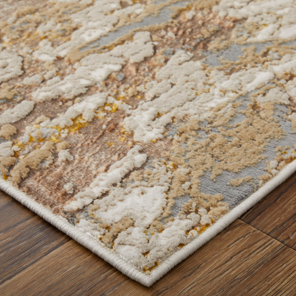 Feizy Rugs Aura Contemporary Abstract Area Rug - Durable Polyester Blend In Elegant Gold And Champagne Tones Ivory,Gold,Brown Polyester,Polypropylene Aur39lmfgldivyg22