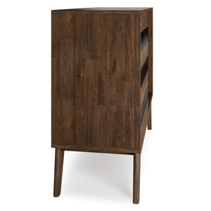 English Elm Clarkson Mid Century Medium Storage Cabinet in Rustic Natural Aged Brown – Solid Acacia Wood, 3 Drawers, Sliding Door, Adjustable Shelves B136P158779