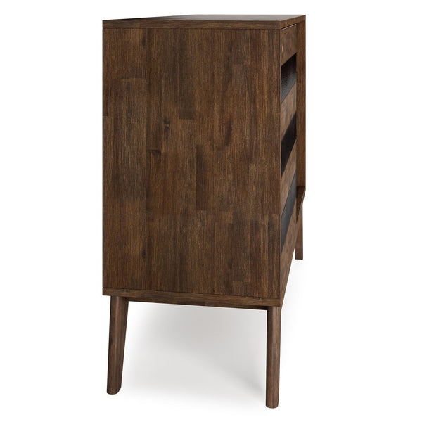English Elm Clarkson Mid Century Medium Storage Cabinet in Rustic Natural Aged Brown – Solid Acacia Wood, 3 Drawers, Sliding Door, Adjustable Shelves B136P158779