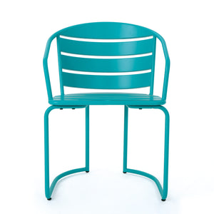 English Elm Santa Monica Outdoor Bistro Set Powder Coated Iron Oval Table Two Slat Chairs Patio 62015.00T