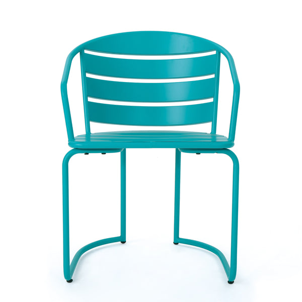 English Elm Santa Monica Outdoor Bistro Set Powder Coated Iron Oval Table Two Slat Chairs Patio 62015.00T