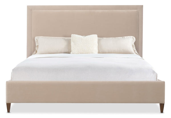 Hooker Furniture Archives Queen Upholstered Bed In Liber Oat Velvet With Walnut Veneers, Distressed Classic Walnut Finish 90.00 L x 69.00W x 64.00H 6123-90950-89