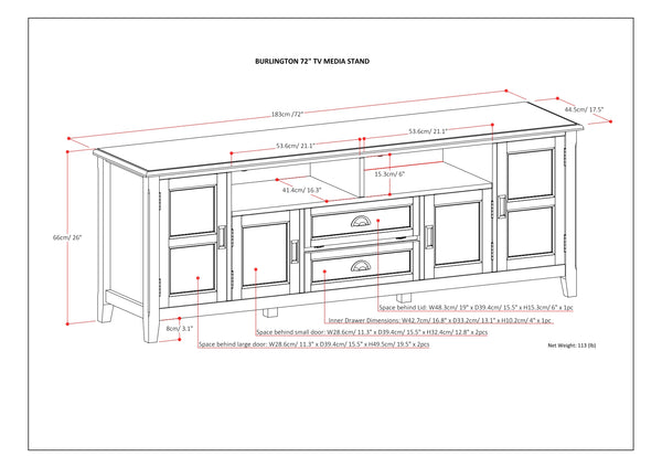English Elm Burlington 72" Tv Media Stand In Antique White - Handcrafted Storage, Timeless Design & Durability B136P159512
