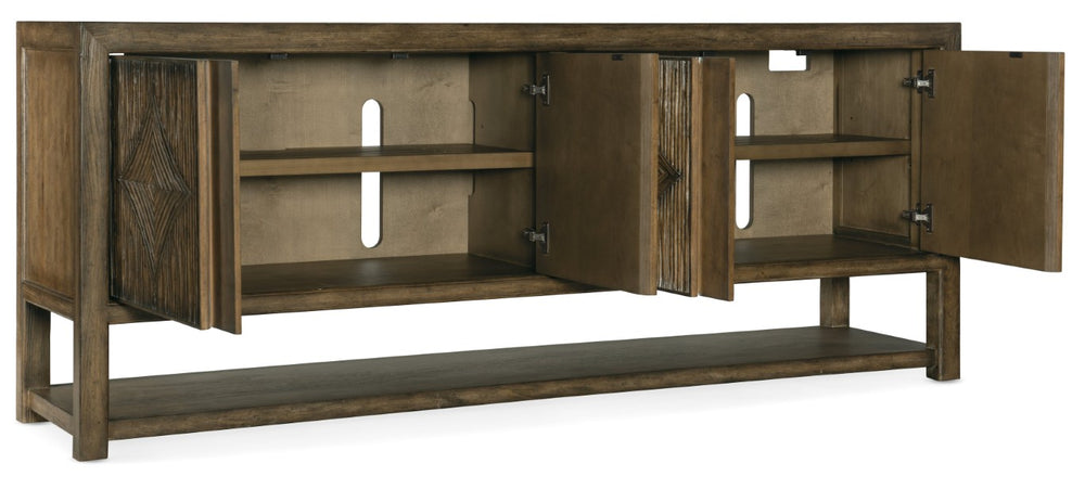 Hooker Furniture Sundance Cliffside Entertainment Console With Diamond-Motif Reeded Doors, Ventilated Shelving & Power 6015-55480-89