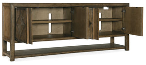 Hooker Furniture Sundance Cliffside Entertainment Console With Diamond-Motif Reeded Doors, Ventilated Shelving & Power 6015-55480-89