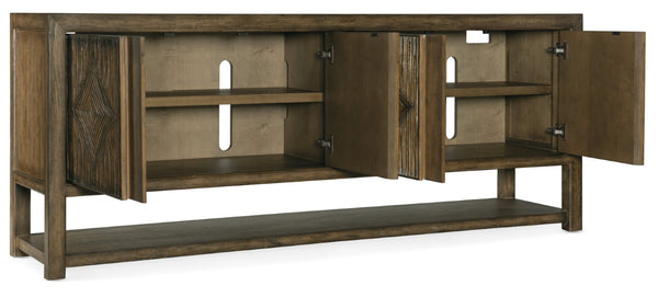 Hooker Furniture Sundance Cliffside Entertainment Console With Diamond-Motif Reeded Doors, Ventilated Shelving & Power 6015-55480-89