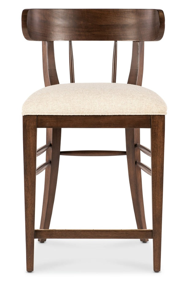 Hooker Furniture Archives Counter Stool With Curate Wheat Upholstery, Walnut Curved Back, Performance Fabric Trimmed Elegance 6123-75350-89