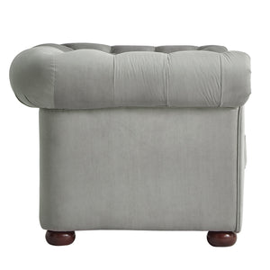 Homelegance By Top-Line Pietro Tufted Scroll Arm Chesterfield Chair Grey Velvet