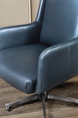 Hooker Furniture Benito Executive Swivel Tilt Chair With Top-Grain Leather, Gunmetal Base, Black Nickel Casters For Comfort And Style Blue EC820-049