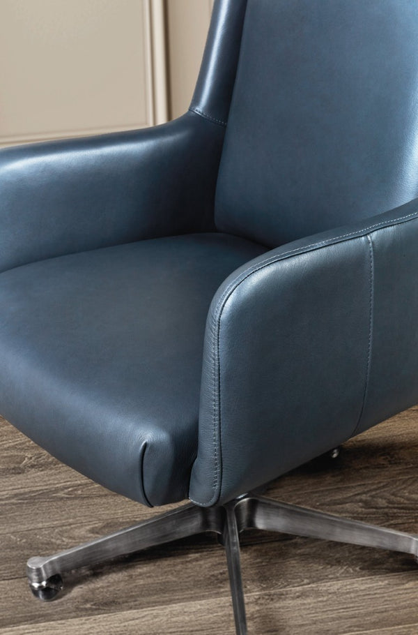 Hooker Furniture Benito Executive Swivel Tilt Chair With Top-Grain Leather, Gunmetal Base, Black Nickel Casters For Comfort And Style Blue EC820-049