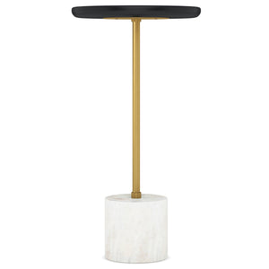 English Elm Turner Modern 12" Round End Table — Solid Mango Wood Top, White Marble Base, Gold Iron Frame B136P159965