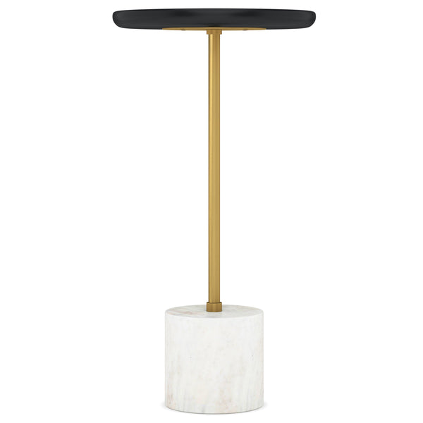 English Elm Turner Modern 12" Round End Table — Solid Mango Wood Top, White Marble Base, Gold Iron Frame B136P159965