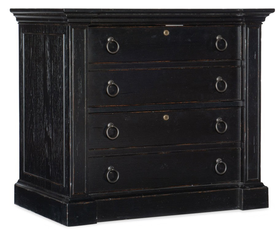 Hooker Furniture Bristowe Lateral File Cabinet With Locking Drawers, Pecan Tuxedo Finish, Oil-Rubbed Bronze Pulls, Distressed Chic 5971-10466-99