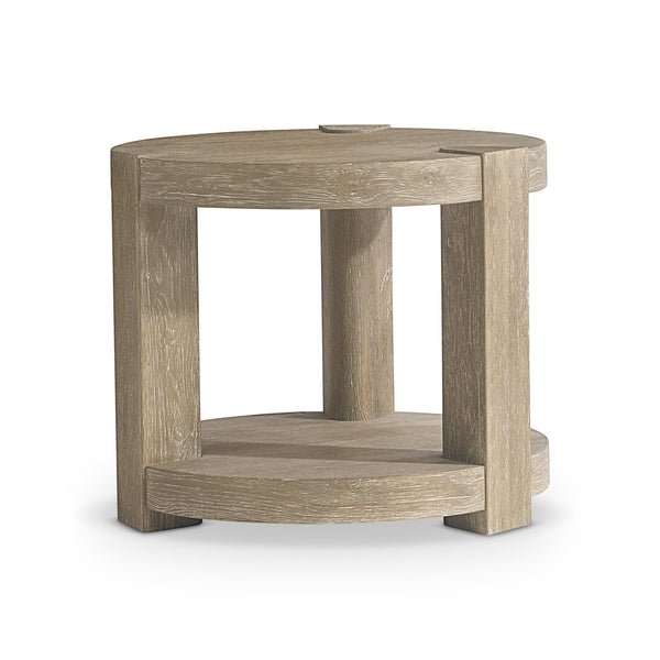Bernhardt Bernhardt Tribeca Round Side Table With Aurum Wire-Brushed Oak Finish, Lower Shelf & Shaped Legs 333122