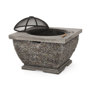 English Elm 32" Square Mgo Concrete Wood Burning Fire Pit Handcrafted for Outdoor Patios 62392.00GRY