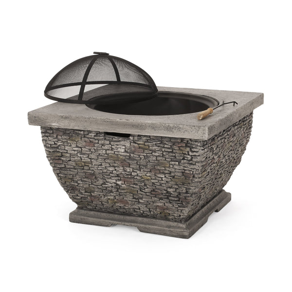 English Elm 32" Square Mgo Concrete Wood Burning Fire Pit Handcrafted for Outdoor Patios 62392.00GRY