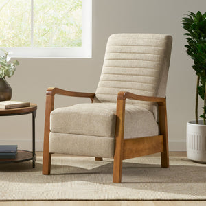 English Elm Christopher Knight Home® - Fabric Sand Push-Back Recliner Chair with Channel Stitching, Rubberwood Frame, Compact Comfort Lounge — Ergonomic Manual Club Seat (Sand) 71261.00SND