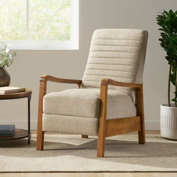 English Elm Christopher Knight Home® - Fabric Sand Push-Back Recliner Chair with Channel Stitching, Rubberwood Frame, Compact Comfort Lounge — Ergonomic Manual Club Seat (Sand) 71261.00SND