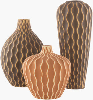 Livabliss Waves Moroccan Ceramic Vase Set of Three Decorative Vessels for Shelf or Entryway WVS001-SET