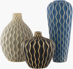 Livabliss Waves Handcrafted Ceramic Vase Set Moroccan Geometric Pattern for Indoor Outdoor Display WVS002-SET