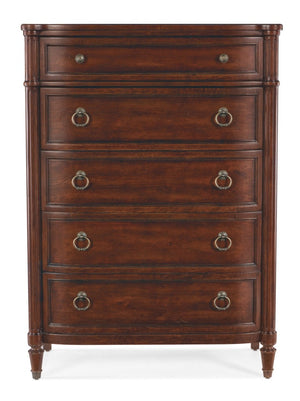 Hooker Furniture Charleston Maraschino Cherry Five-Drawer Chest With Felt & Cedar Liners, Antique-Pewter Hardware Elegance Dark Brown 6750-90010-85