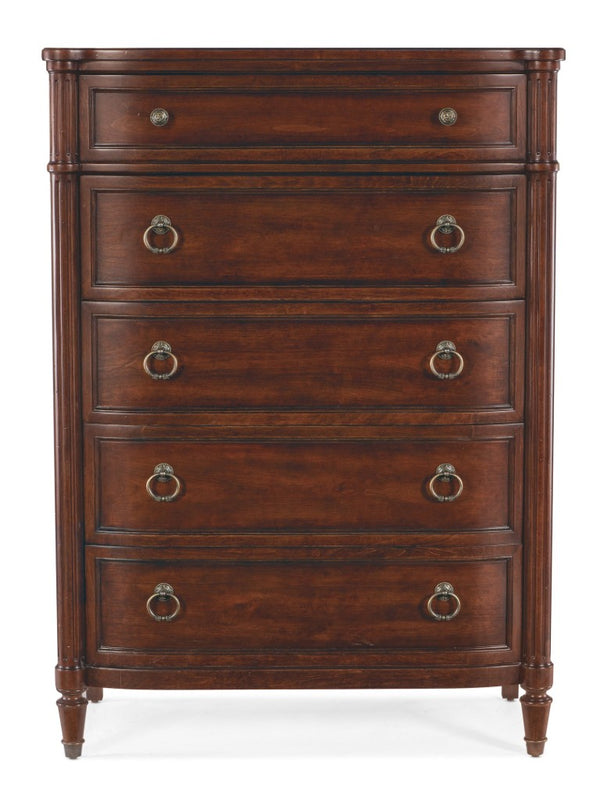 Hooker Furniture Charleston Maraschino Cherry Five-Drawer Chest With Felt & Cedar Liners, Antique-Pewter Hardware Elegance Dark Brown 6750-90010-85