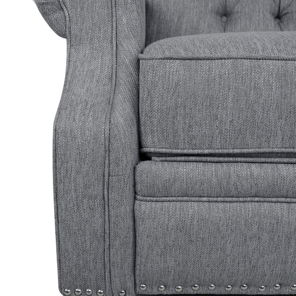 English Elm Christopher Knight Home® - Button Button Tufted Heavy Duty Manual Push-Back Recliner Chair with Nailhead Accents and Comfort Backrest Grey 71976.00GRY