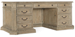 Hooker Furniture Castella Executive Desk With Chevron Veneer, Bonded Leather Top, Locking File Drawers & Antique Slate Finish 5878-10563-80