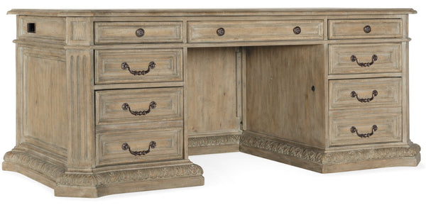 Hooker Furniture Castella Executive Desk With Chevron Veneer, Bonded Leather Top, Locking File Drawers & Antique Slate Finish 5878-10563-80