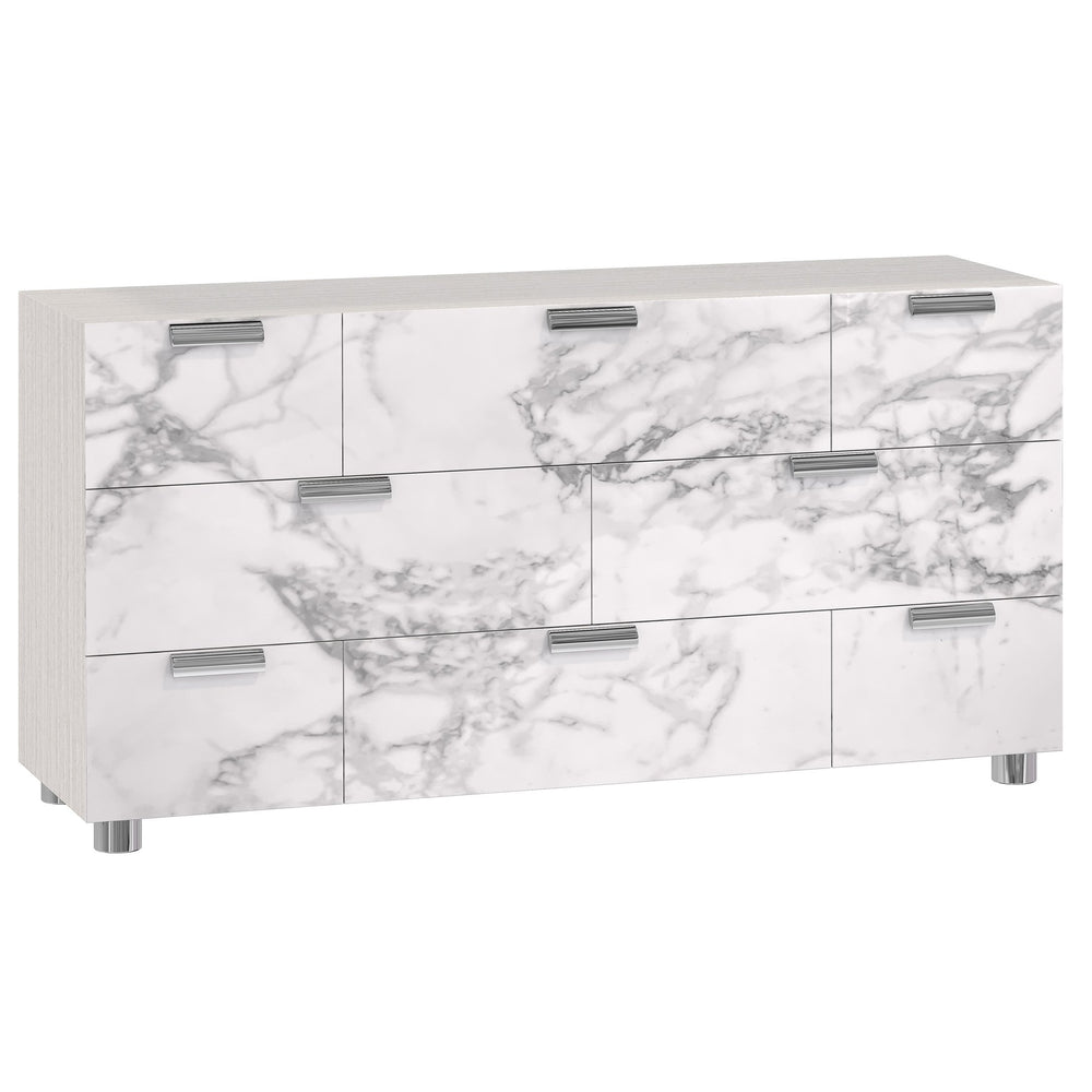 Bernhardt Bernhardt Stratum Dresser With Arabescato Stone Fronts, 8 Soft‑Close Drawers, Mist Wood Case, Polished Nickel Accents 325050