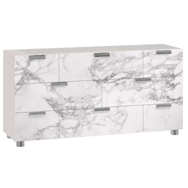 Bernhardt Bernhardt Stratum Dresser With Arabescato Stone Fronts, 8 Soft‑Close Drawers, Mist Wood Case, Polished Nickel Accents 325050