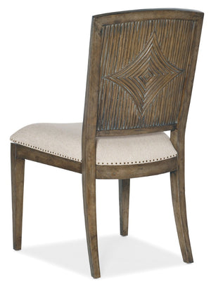 Hooker Furniture Sundance Carved Back Side Chair In Cliffside Finish With Zuri Cream Performance Fabric, Nailhead Trim 6015-75411-89