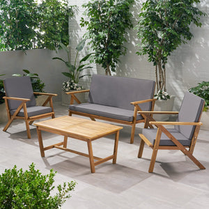 English Elm Panama Acacia Wood 4 Piece Outdoor Chat Set with Weather Resistant Cushions 59411.00