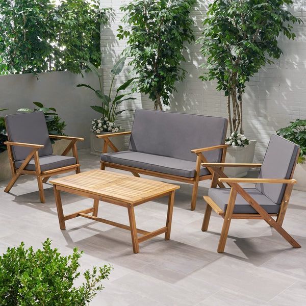 English Elm Panama Acacia Wood 4 Piece Outdoor Chat Set with Weather Resistant Cushions 59411.00