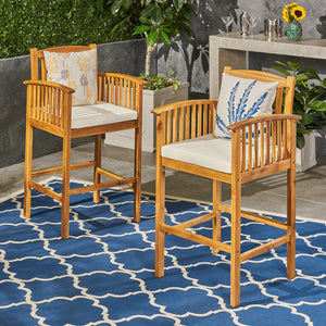 English Elm Christopher Knight Home® - CASA Acacia Outdoor Barstool Set of 2 with Water-Resistant Cushions, Rustic Slat Design, Durable Beige+Natural 63833.00