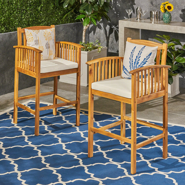 English Elm Christopher Knight Home® - CASA Acacia Outdoor Barstool Set of 2 with Water-Resistant Cushions, Rustic Slat Design, Durable Beige+Natural 63833.00