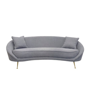 Pasargad Home Luna Collection Curved Sofa In Soft Textured Fabric With Gold Plated Base, Grey Grey Poly Fabric Sofa-ds0440g