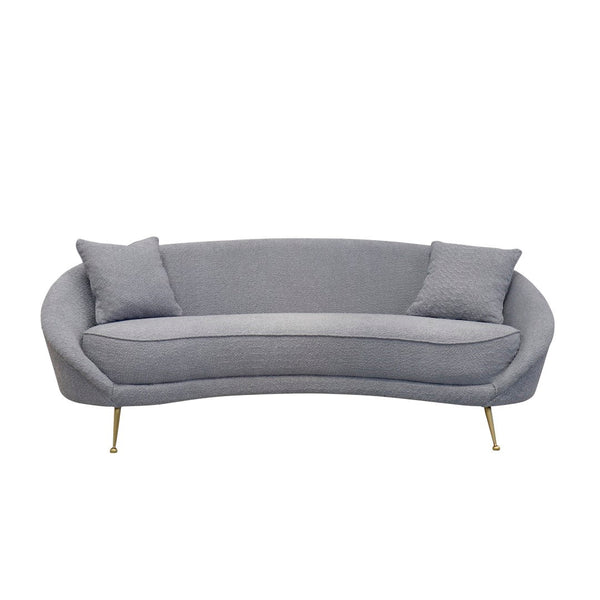 Pasargad Home Luna Collection Curved Sofa In Soft Textured Fabric With Gold Plated Base, Grey Grey Poly Fabric Sofa-ds0440g