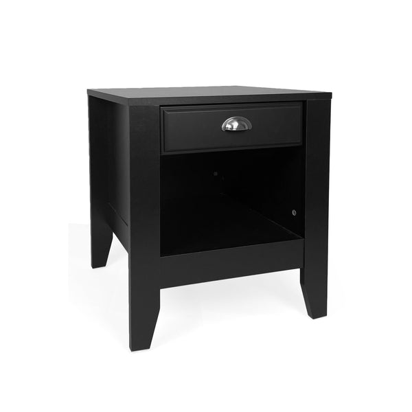 English Elm Christopher Knight Home® - Modern Nightstand with Drawer and Open Cubby, Faux Wood Mid Century Bedside Table, 2-Tier Storage Nightstand for Bedrooms, 21"W x 24.4"H Black 70949.00BLK