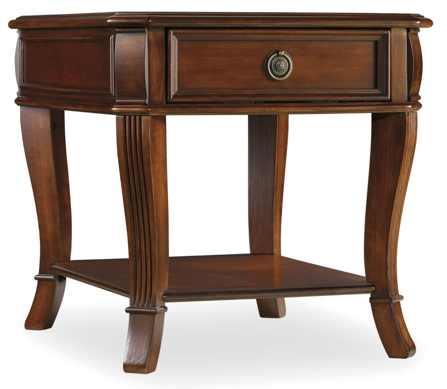 Hooker Furniture Brookhaven Distressed Cherry End Table With Drawer & Shelf, Classic Fluted Legs, Timeless Accent 281-80-113