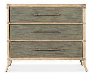 Hooker Furniture Retreat Rattan Chest With Three Self-Closing Drawers, Two-Tone Dune & Seagrass Finish, Coastal Style Greens 6950-90017-35