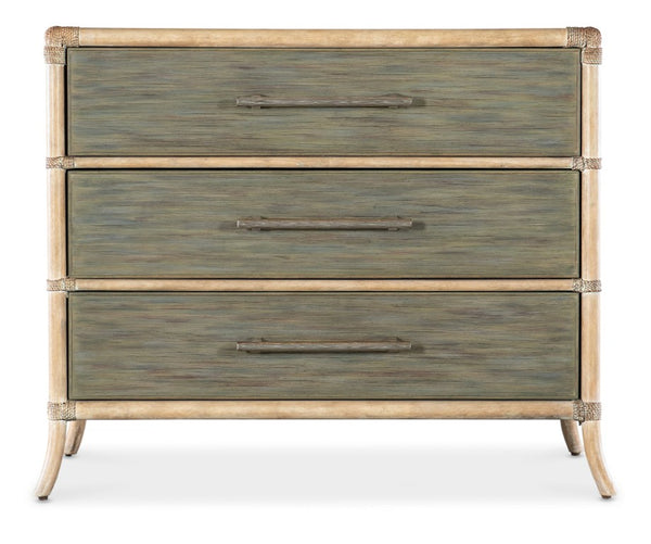 Hooker Furniture Retreat Rattan Chest With Three Self-Closing Drawers, Two-Tone Dune & Seagrass Finish, Coastal Style Greens 6950-90017-35