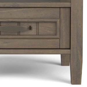 English Elm Lev Smoky Brown End Table with Drawer & Open Shelf, Handcrafted Solid Wood, Transitional Style B136P158823