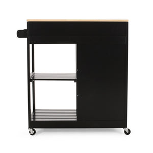 English Elm Christopher Knight Home® - Kitchen Island Cart with Solid Wood Top, 32" Wide Mobile Kitchen Cart with Cabinet, Drawer, Towel Rack on Locking Wheels 67754.00NATBLK