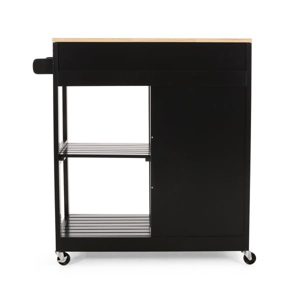 English Elm Christopher Knight Home® - Kitchen Island Cart with Solid Wood Top, 32" Wide Mobile Kitchen Cart with Cabinet, Drawer, Towel Rack on Locking Wheels 67754.00NATBLK
