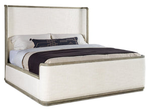 Hooker Furniture Linville Merino Pearl Upholstered Shelter Bed With Mink Wood Trim — Modern Sleigh Design, Durable Comfort 87.00 L x 82.75W x 65.25H 6150-90466-85